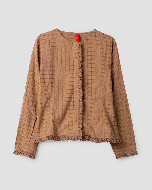 Ewa i Walla 'Annelie' Checked Jacket With Ribbon Tie Back In Cinnamon