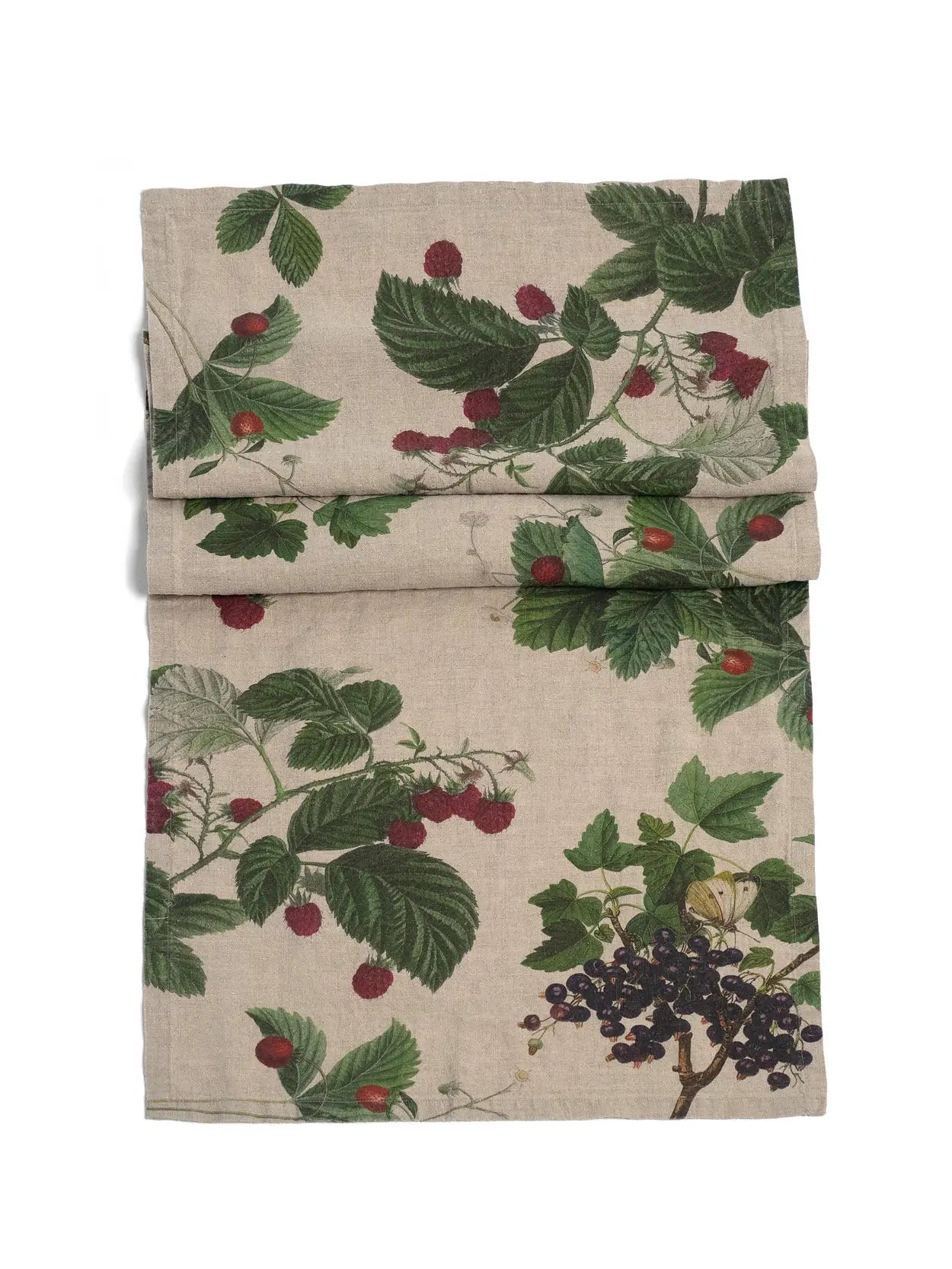 European Linen 'Berries' Table Runner - Natural