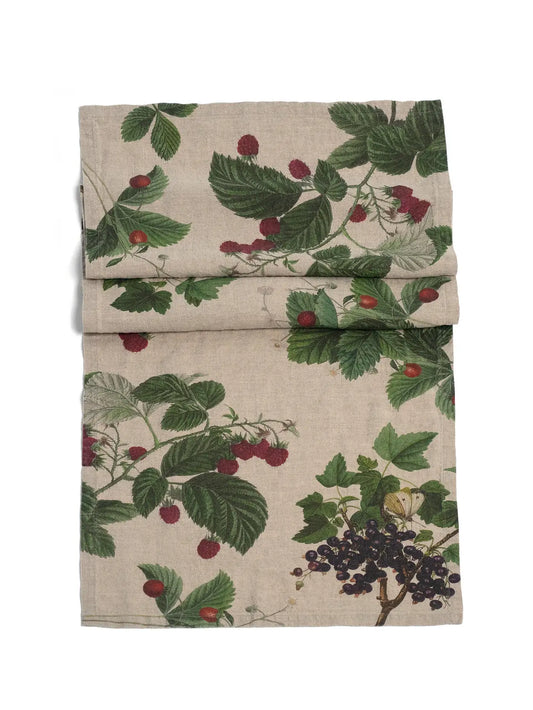 European Linen 'Berries' Table Runner - Natural