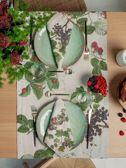 European Linen 'Berries' Table Runner - Natural