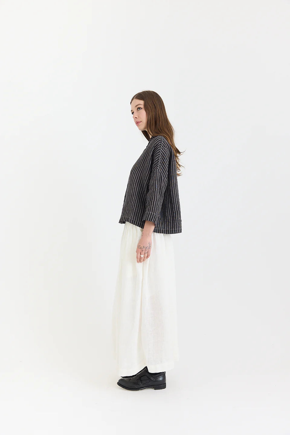 Metta Rae Linen Shirt - Black And White Ticking Stripe