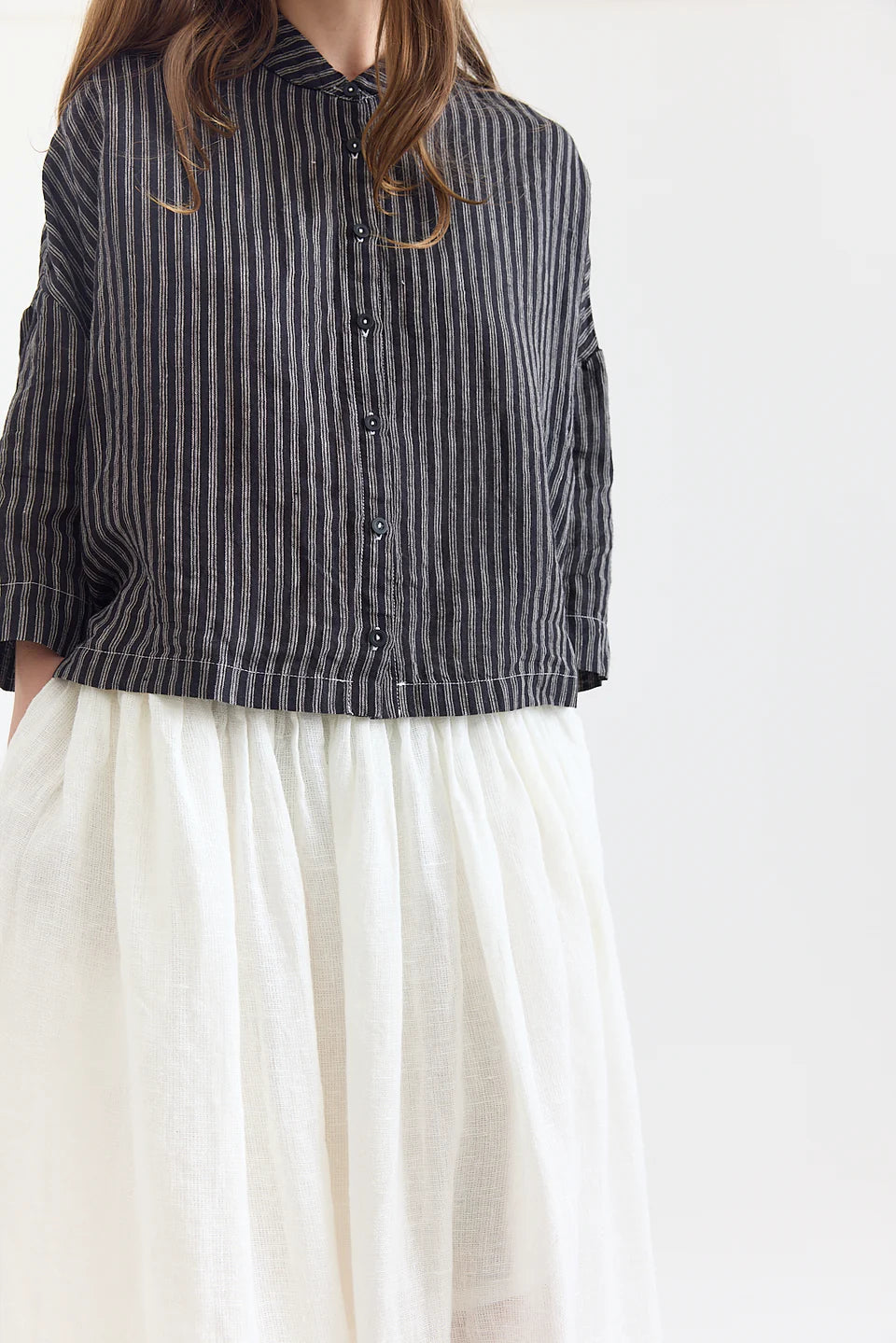 Metta Rae Linen Shirt - Black And White Ticking Stripe