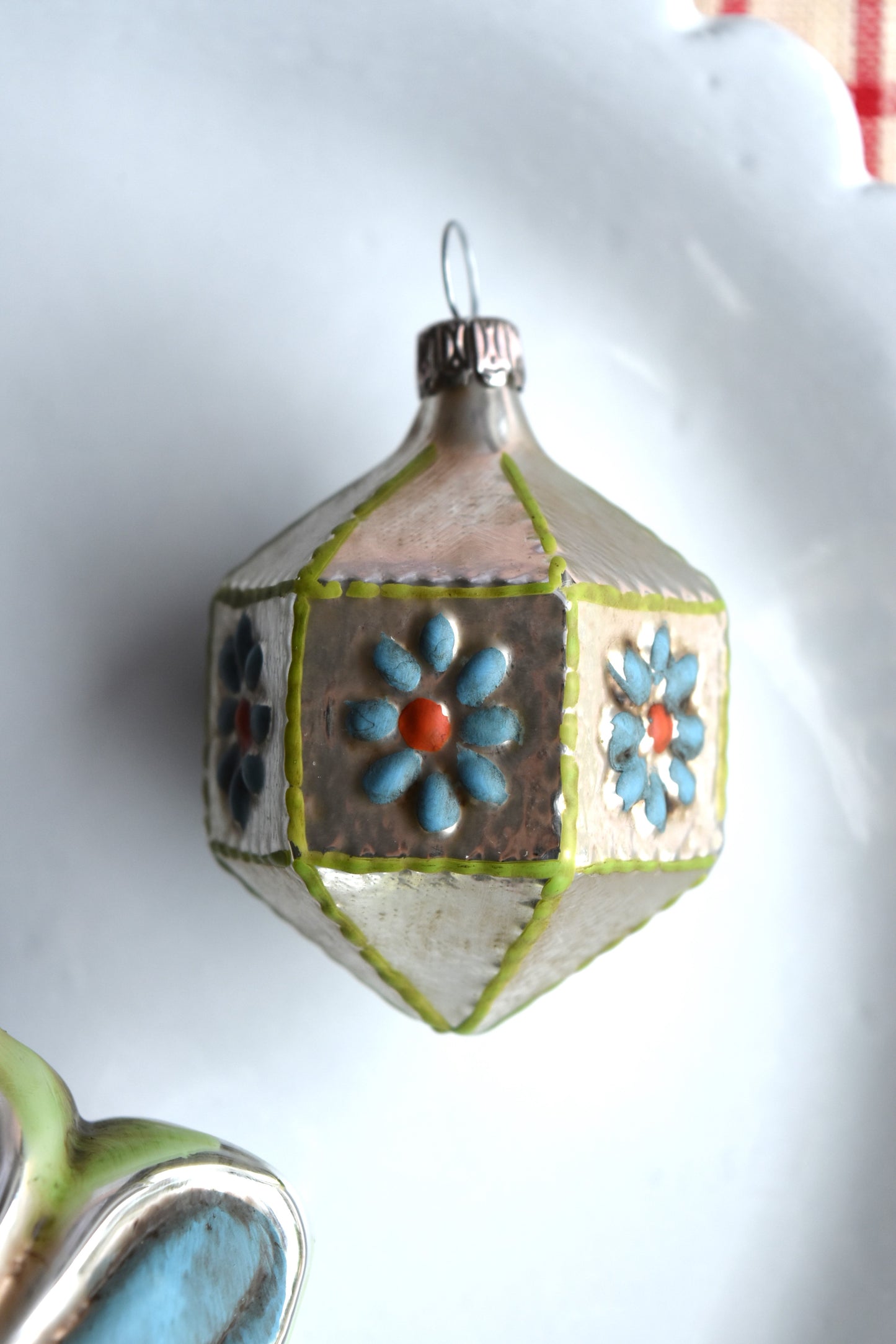 Blue Green Flowers - Nostalgic German Christmas Ornaments - Set VII