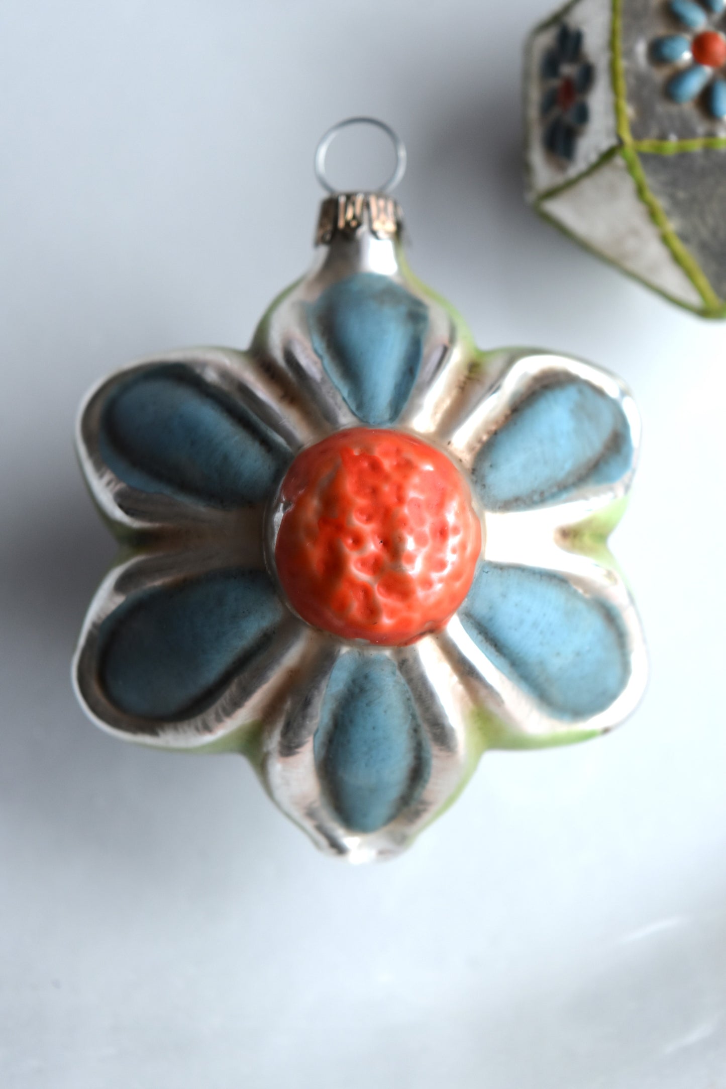 Blue Green Flowers - Nostalgic German Christmas Ornaments - Set VII