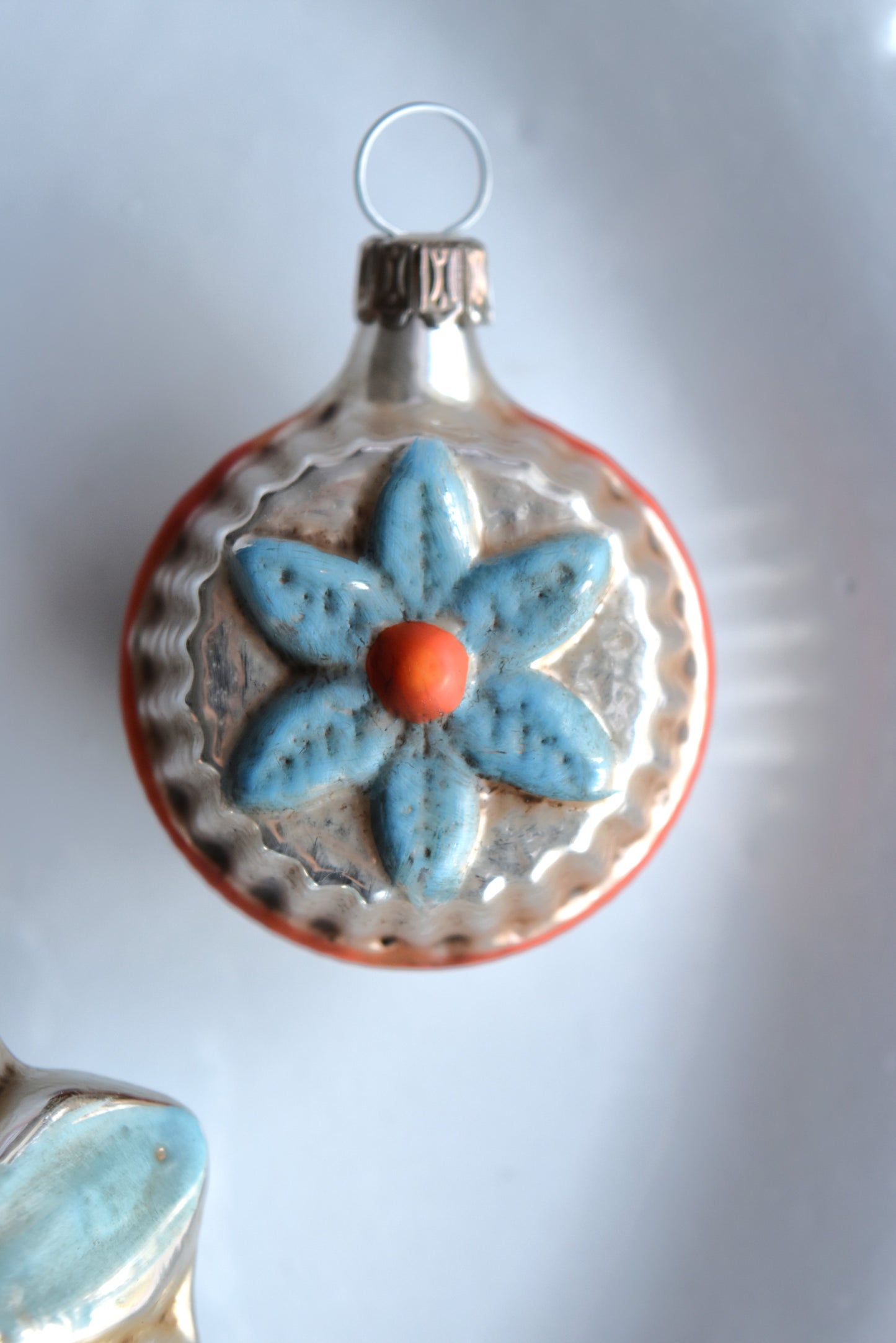 Blue & Orange Flowers - Nostalgic German Christmas Ornaments - Set XIV