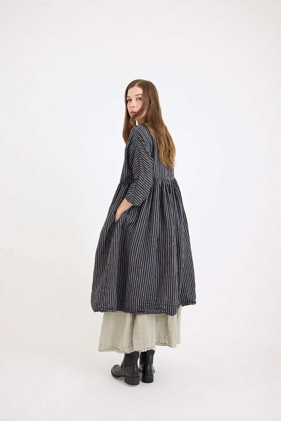 Metta Boating Dress - Black & White Ticking