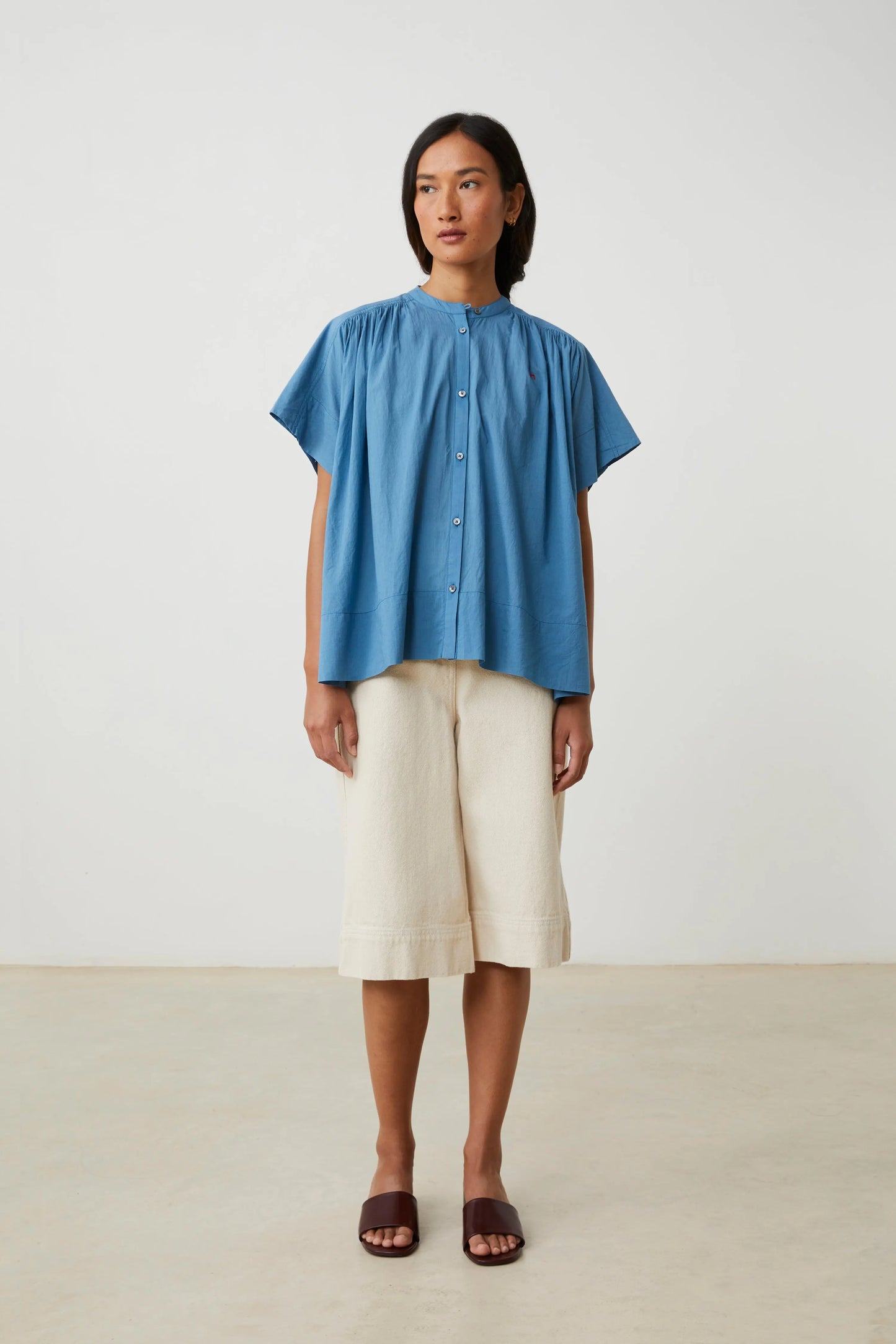 French Cotton Blouse 'Max' In Indigo LAST ONE