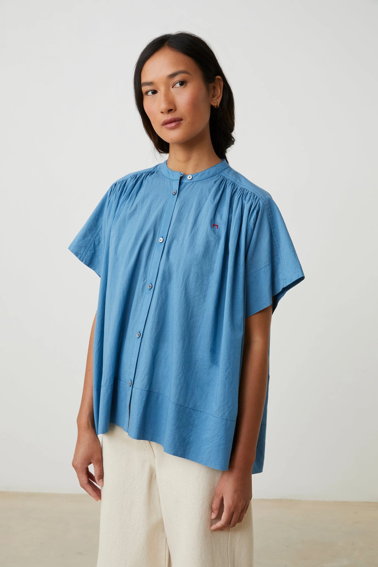 French Cotton Blouse 'Max' In Indigo LAST ONE