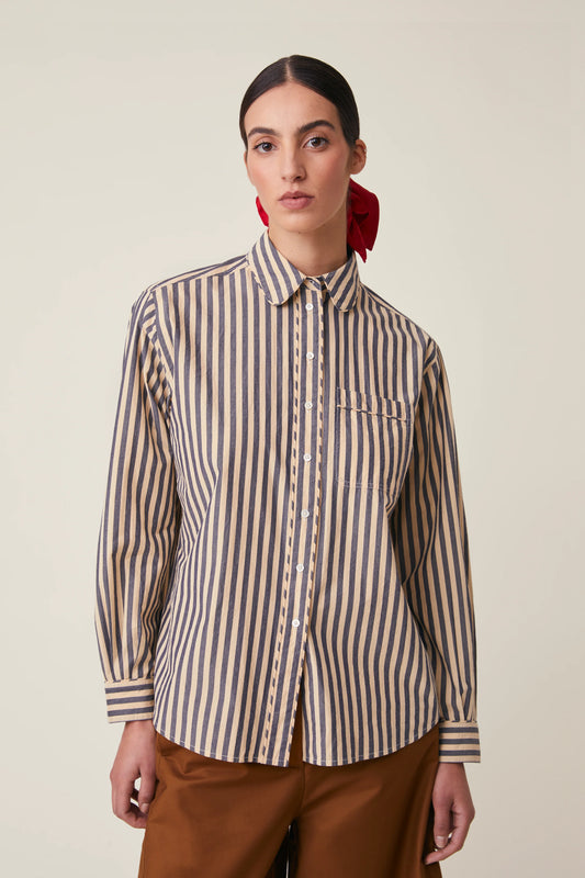 Moismont French Cotton Shirt 'Henriette' In Gypsy Blue Stripe