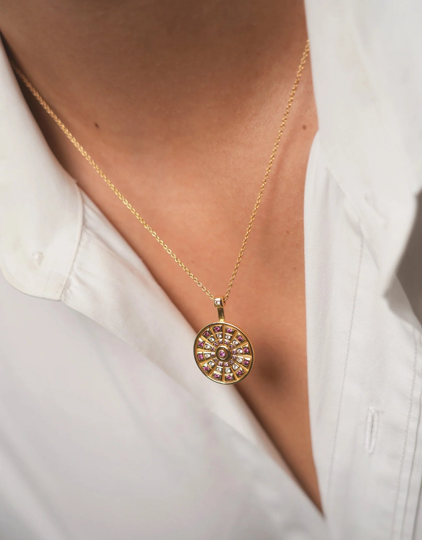 Dorothee Sausset Fine Gold Necklace With Garnet - Fortune Wheel