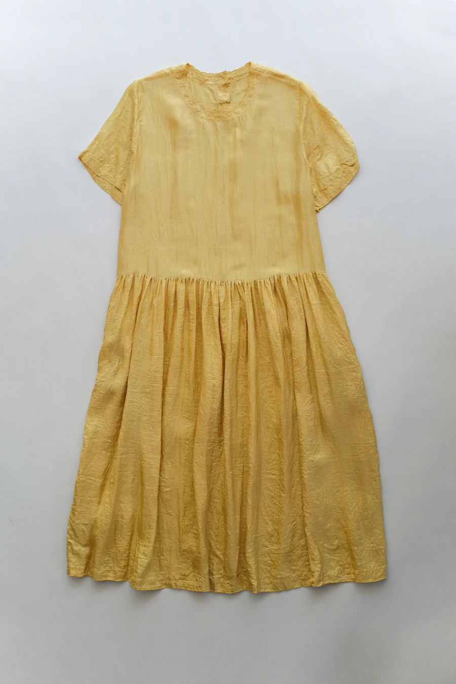 Runaway Bicycle Yellow Silk Dress With Embroidered Neckline LAST ONE LARGE