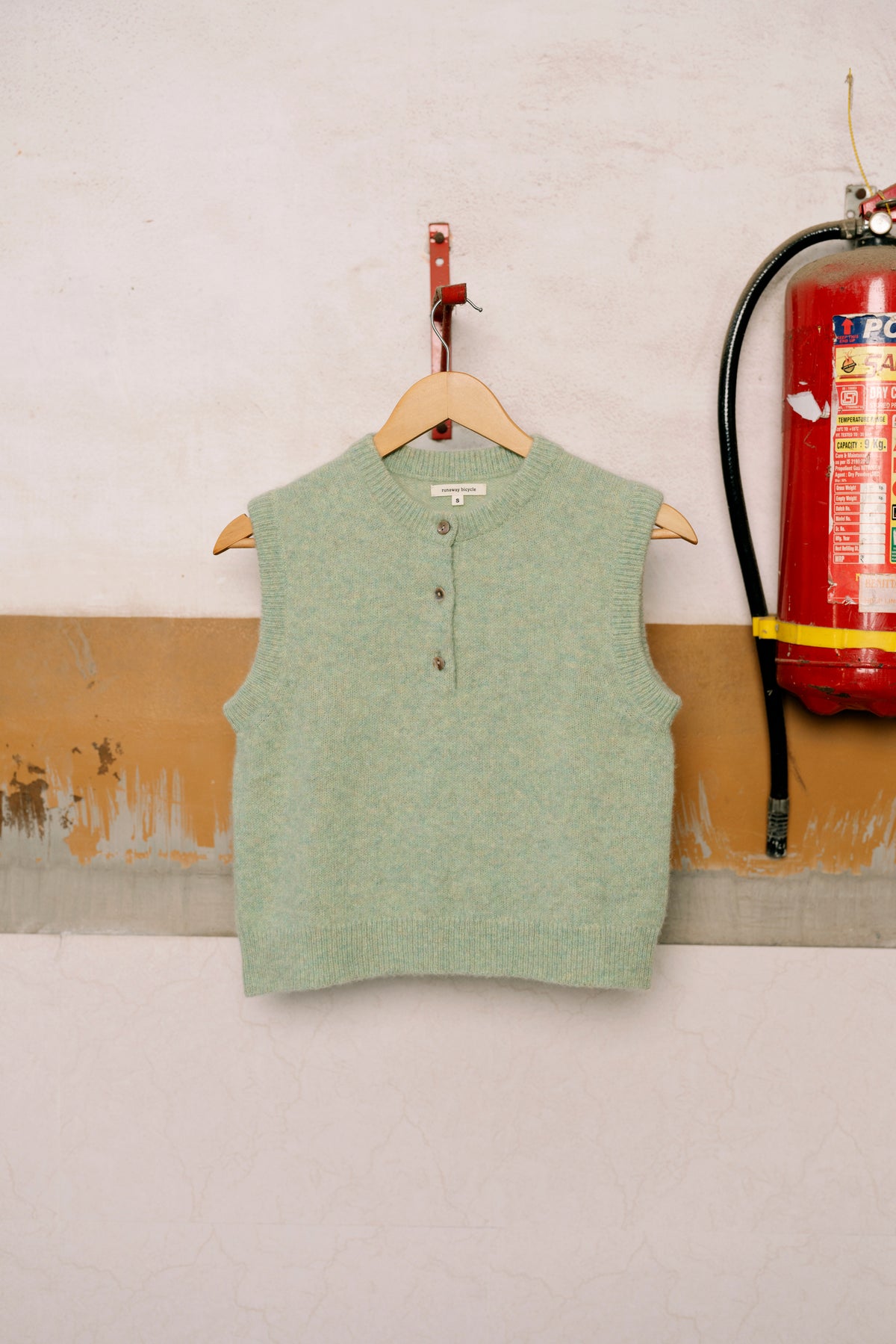 Runaway Bicycle Pale Green Cashmere Button Up Vest