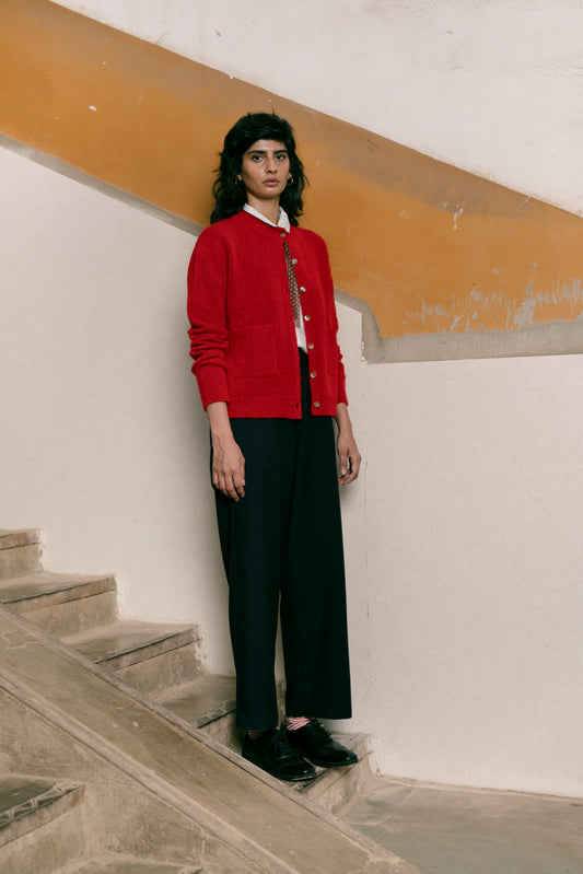 Runaway Bicycle Cherry Red Cashmere Cardigan