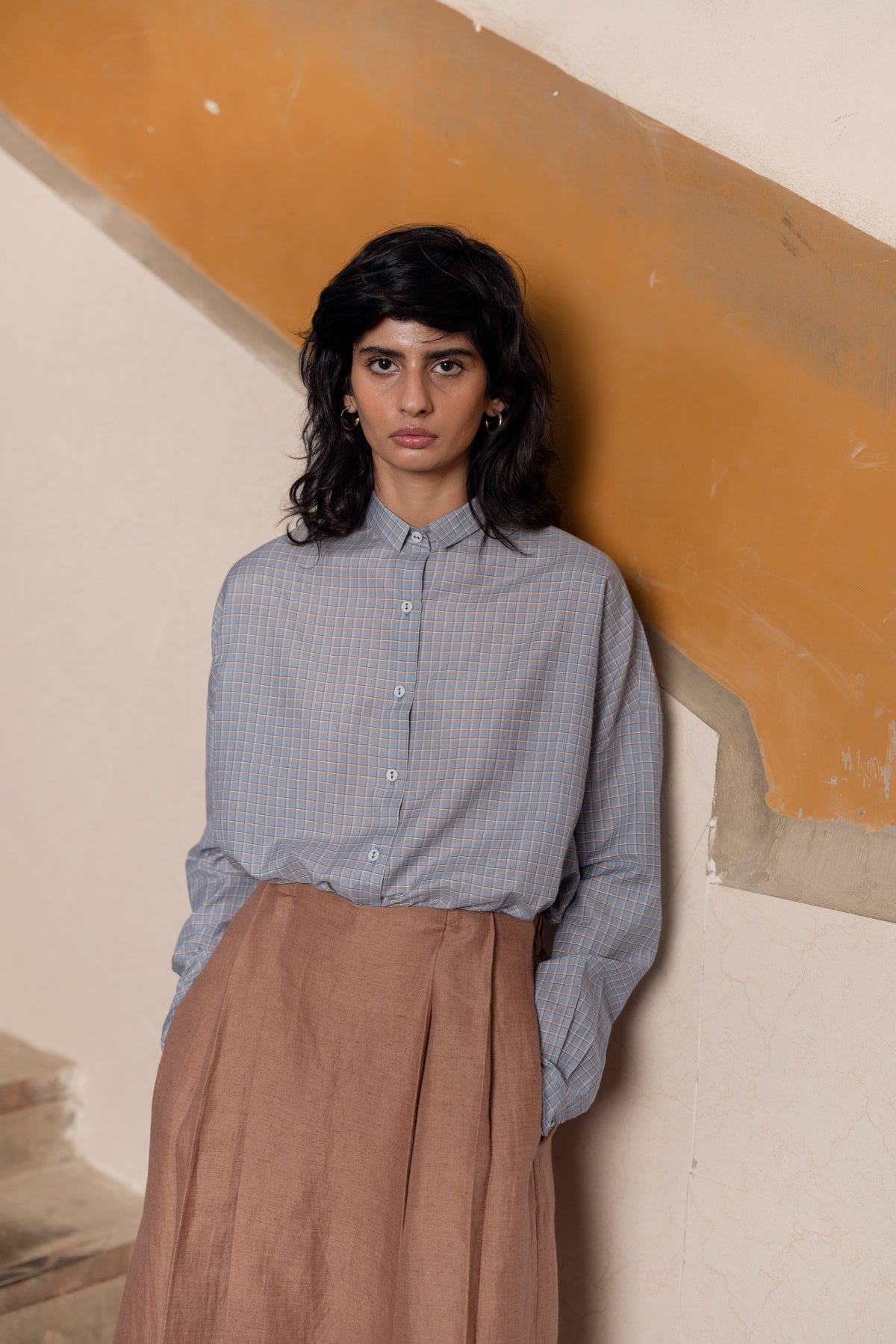 Runaway Bicycle Blue/Grey Check Long Sleeve Shirt