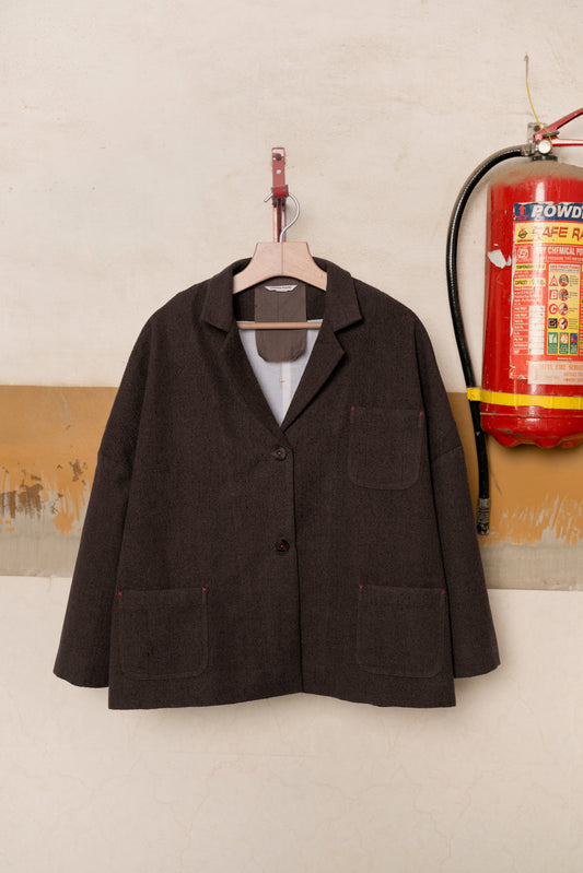 Runaway Bicycle Boxy Wool Jacket - Dark Brown