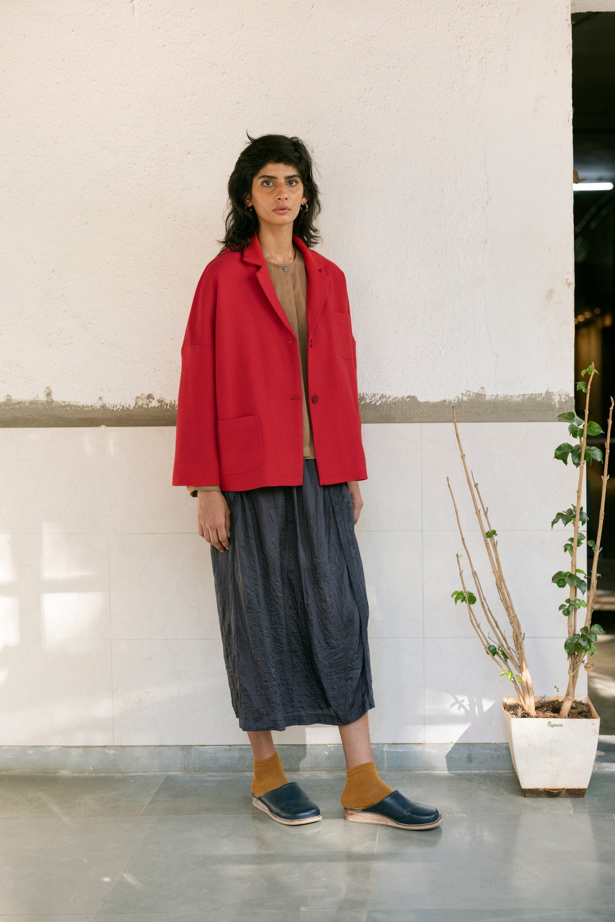 Runaway Bicycle Boxy Wool Jacket - Raspberry