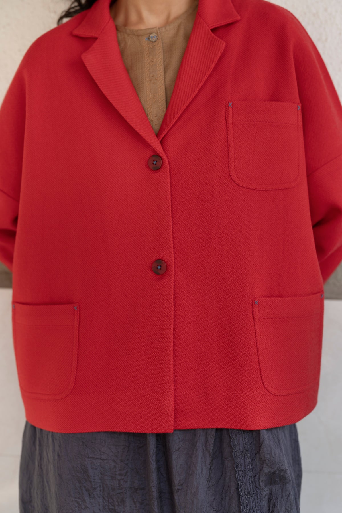 Runaway Bicycle Boxy Wool Jacket - Raspberry