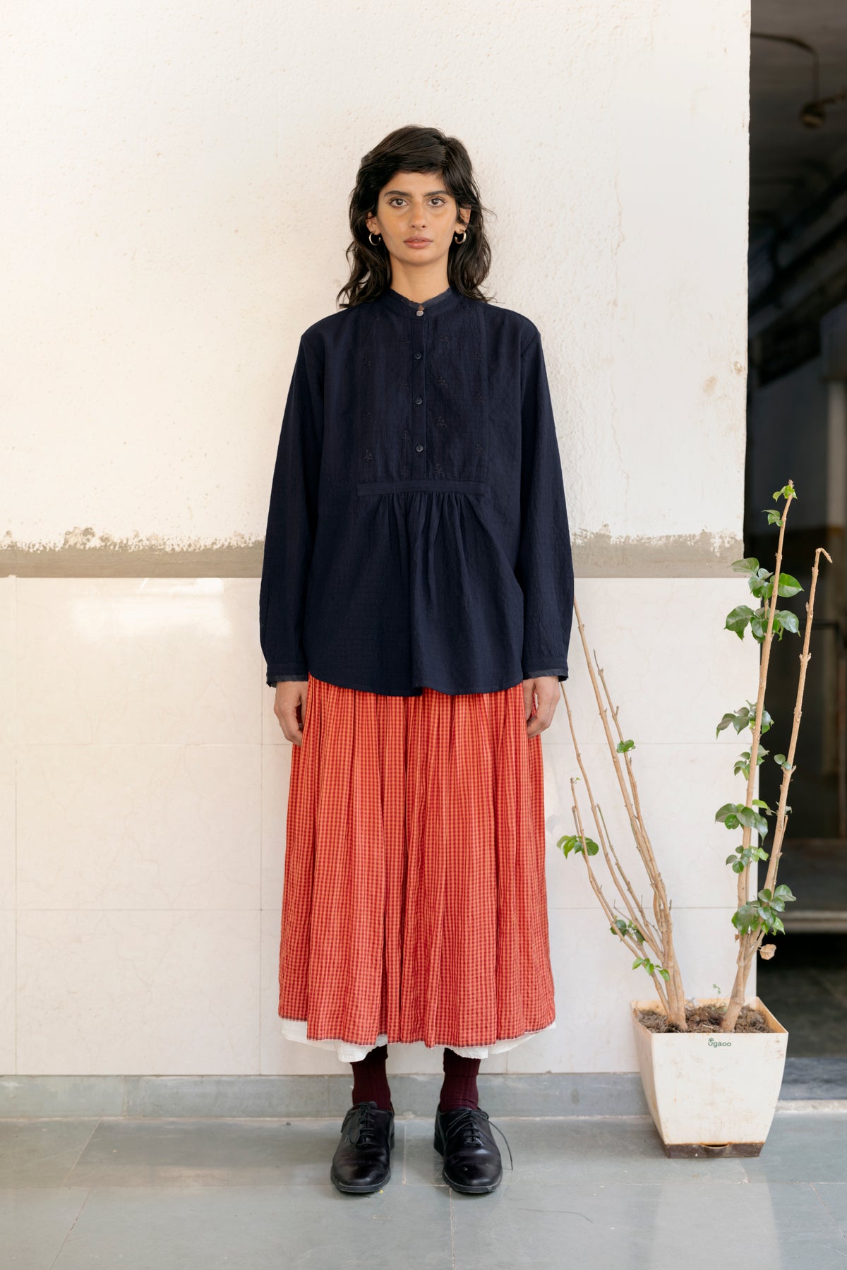 Runaway Bicycle Orange Checks Silk Skirt