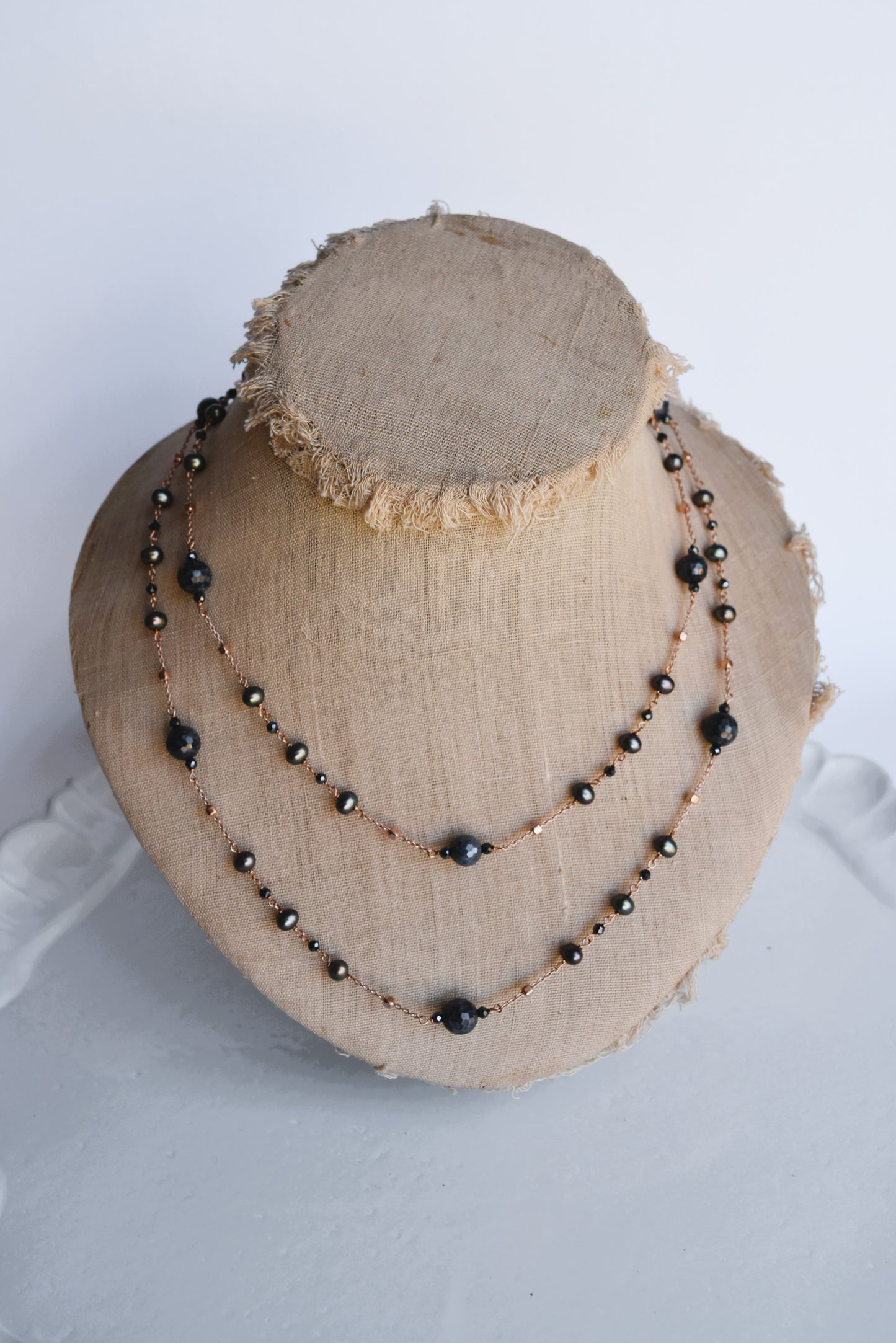 Italian Navy Blue Pearl & Crystal Long Necklace