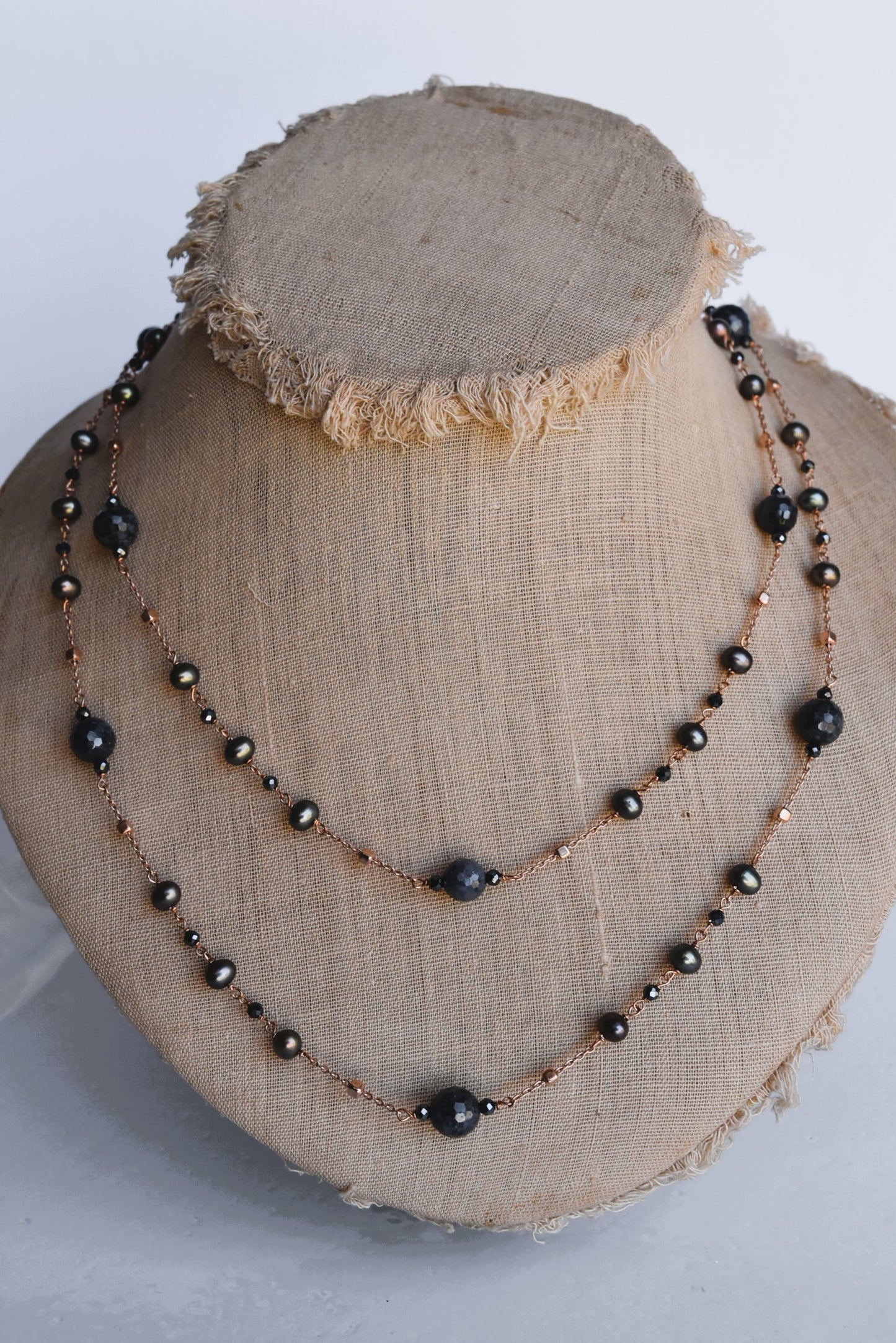 Italian Navy Blue Pearl & Crystal Long Necklace
