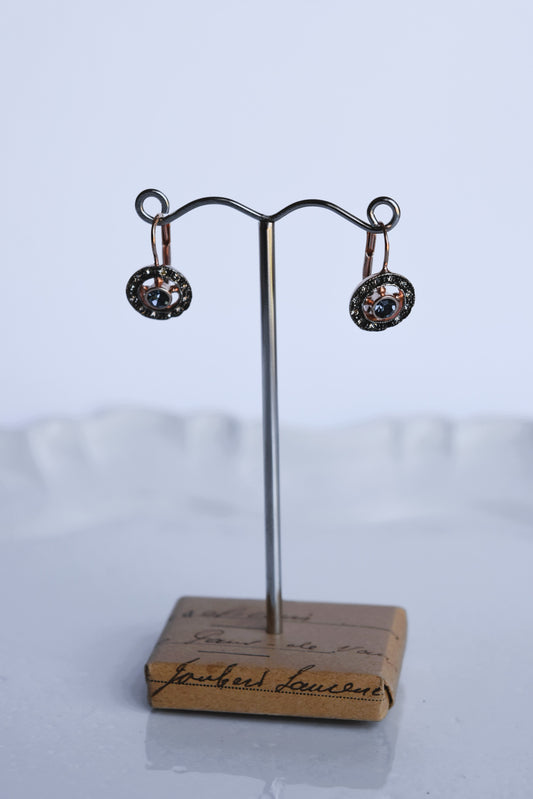 Italian Blue Crystal Round Cutout Drop Earrings