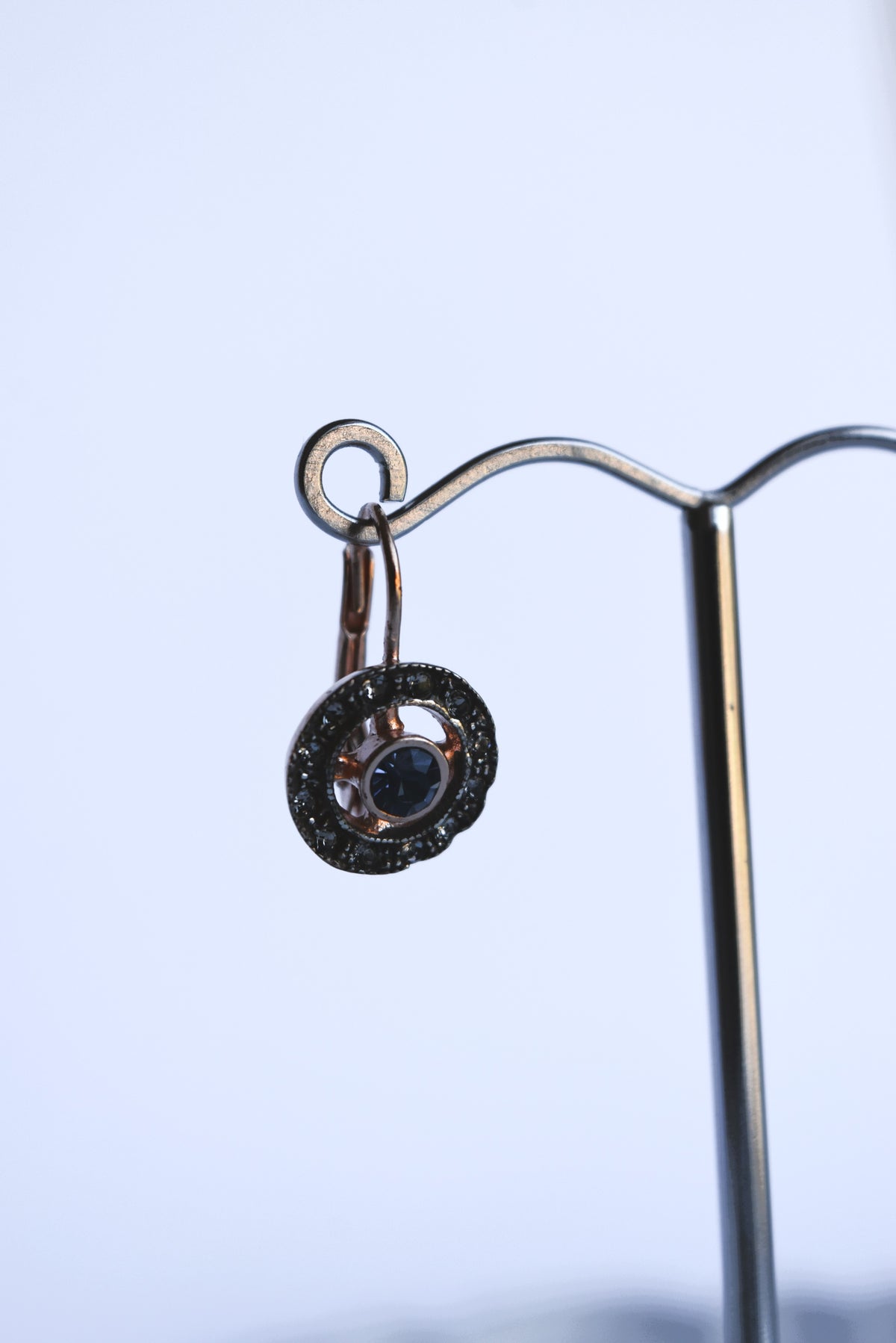 Italian Blue Crystal Round Cutout Drop Earrings