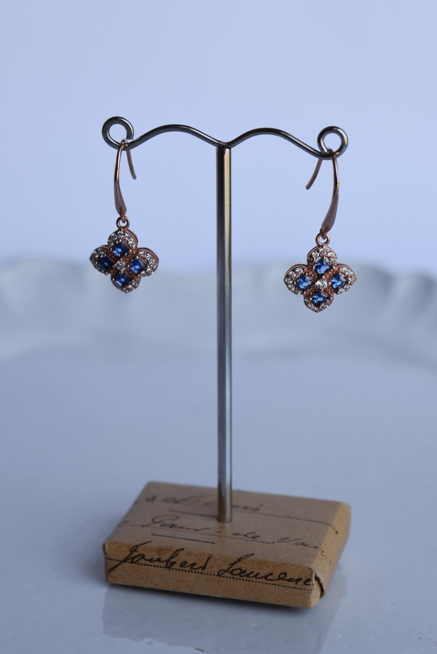 Italian Blue Clover Drop Earrings