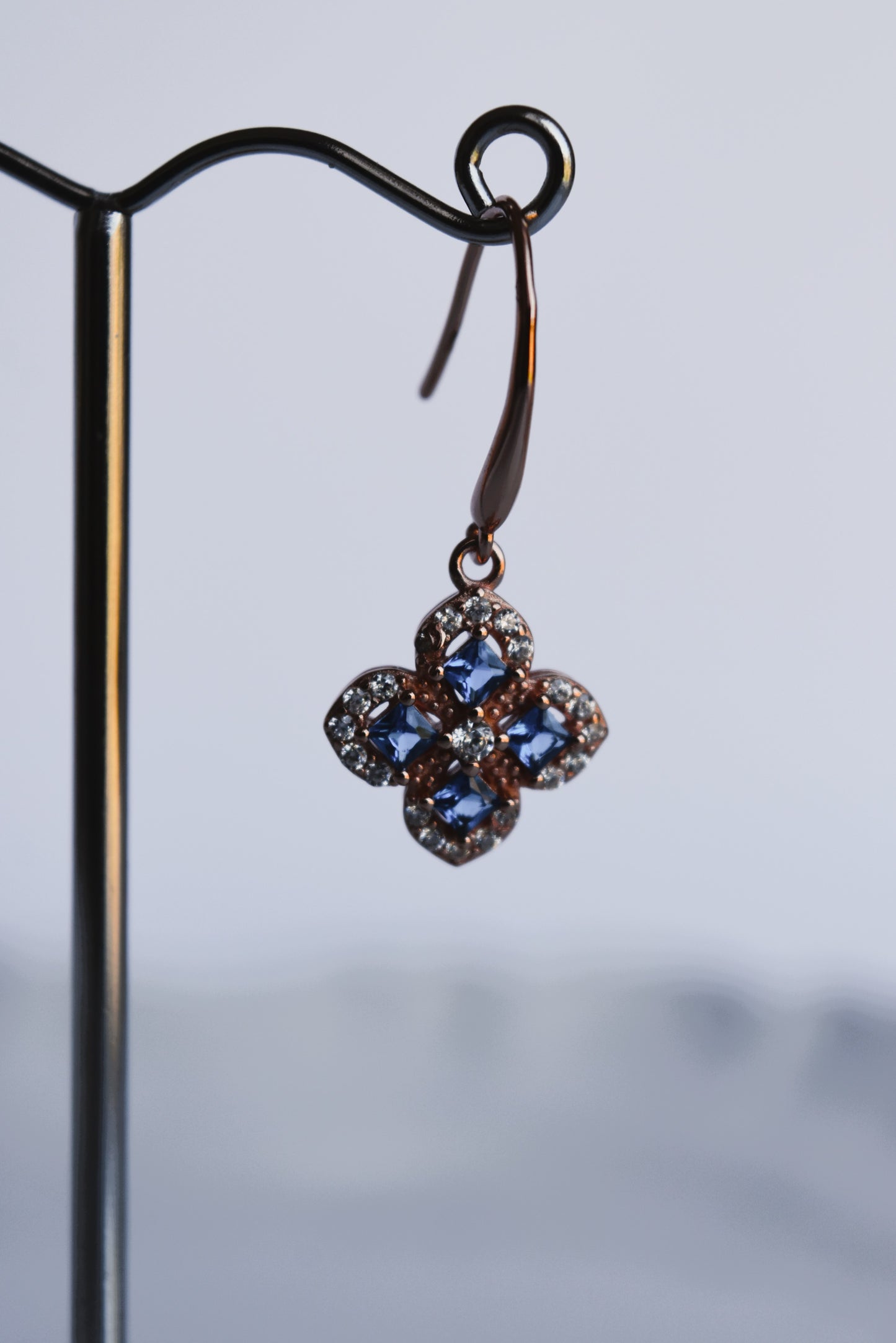 Italian Blue Clover Drop Earrings