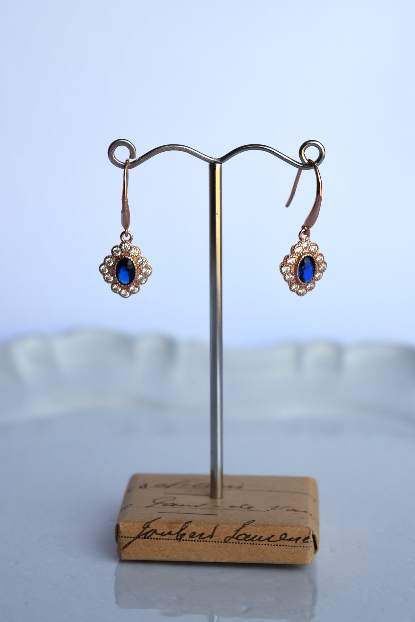 Italian Blue Frilled Surround Drop Earring