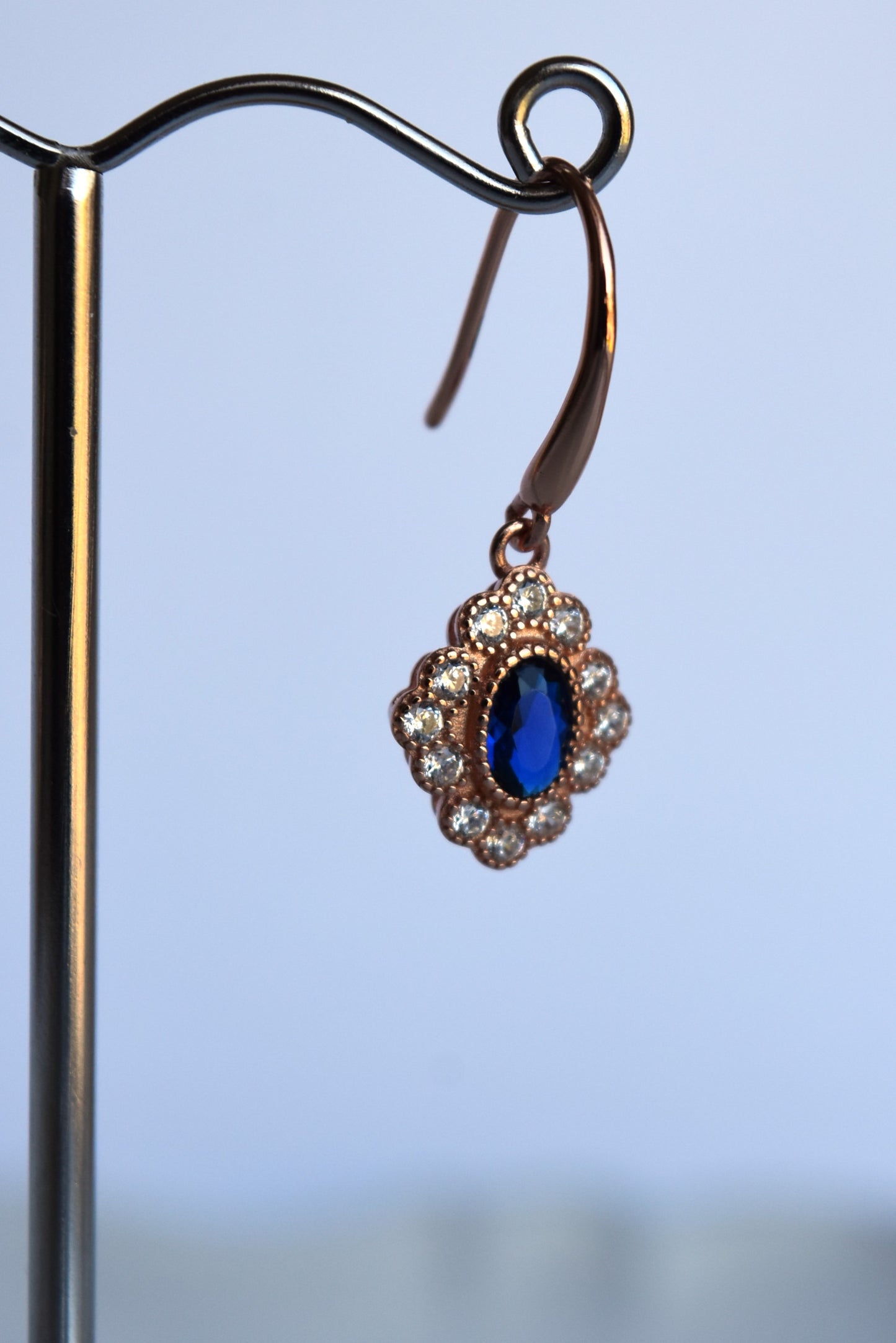 Italian Blue Frilled Surround Drop Earring