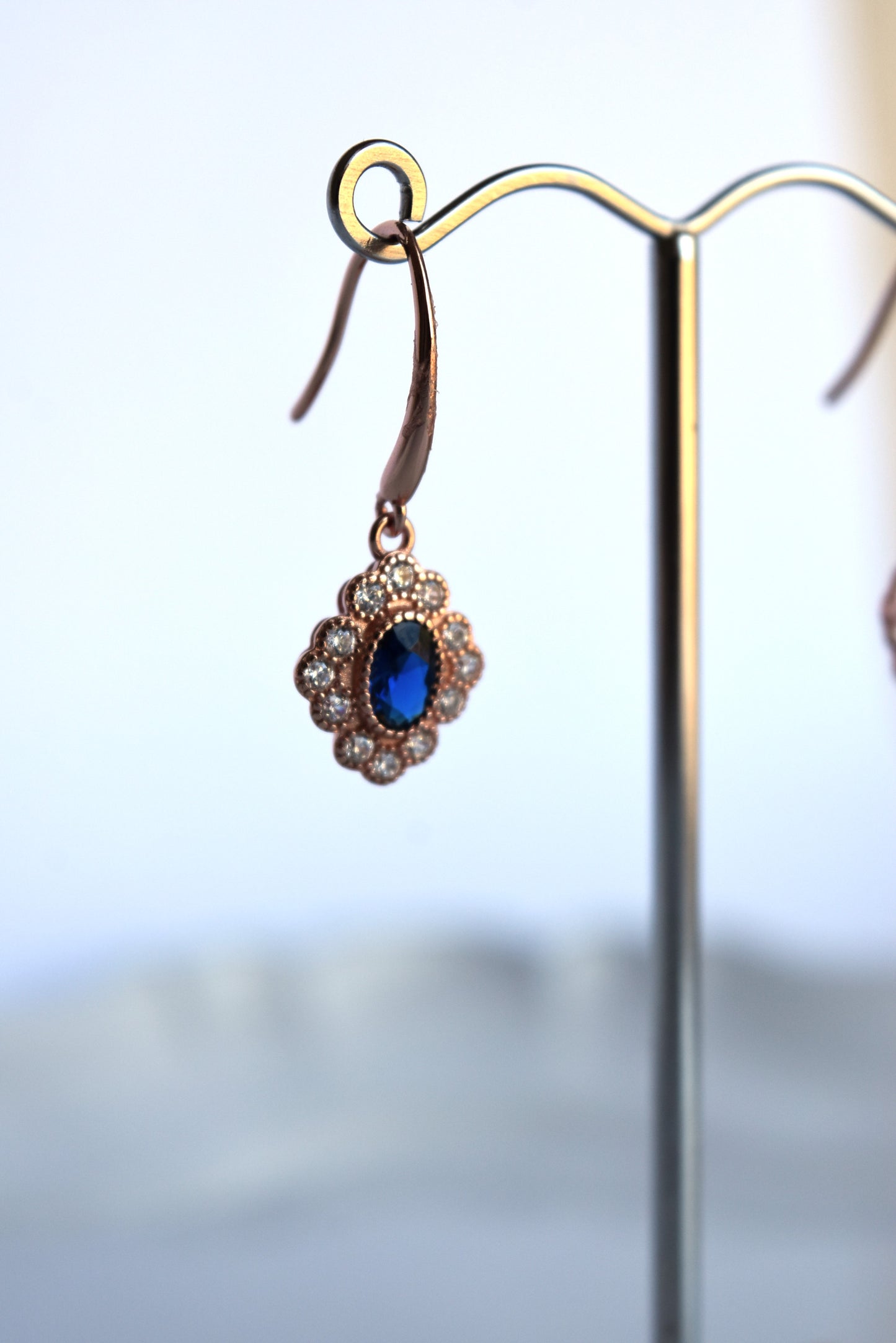 Italian Blue Frilled Surround Drop Earring