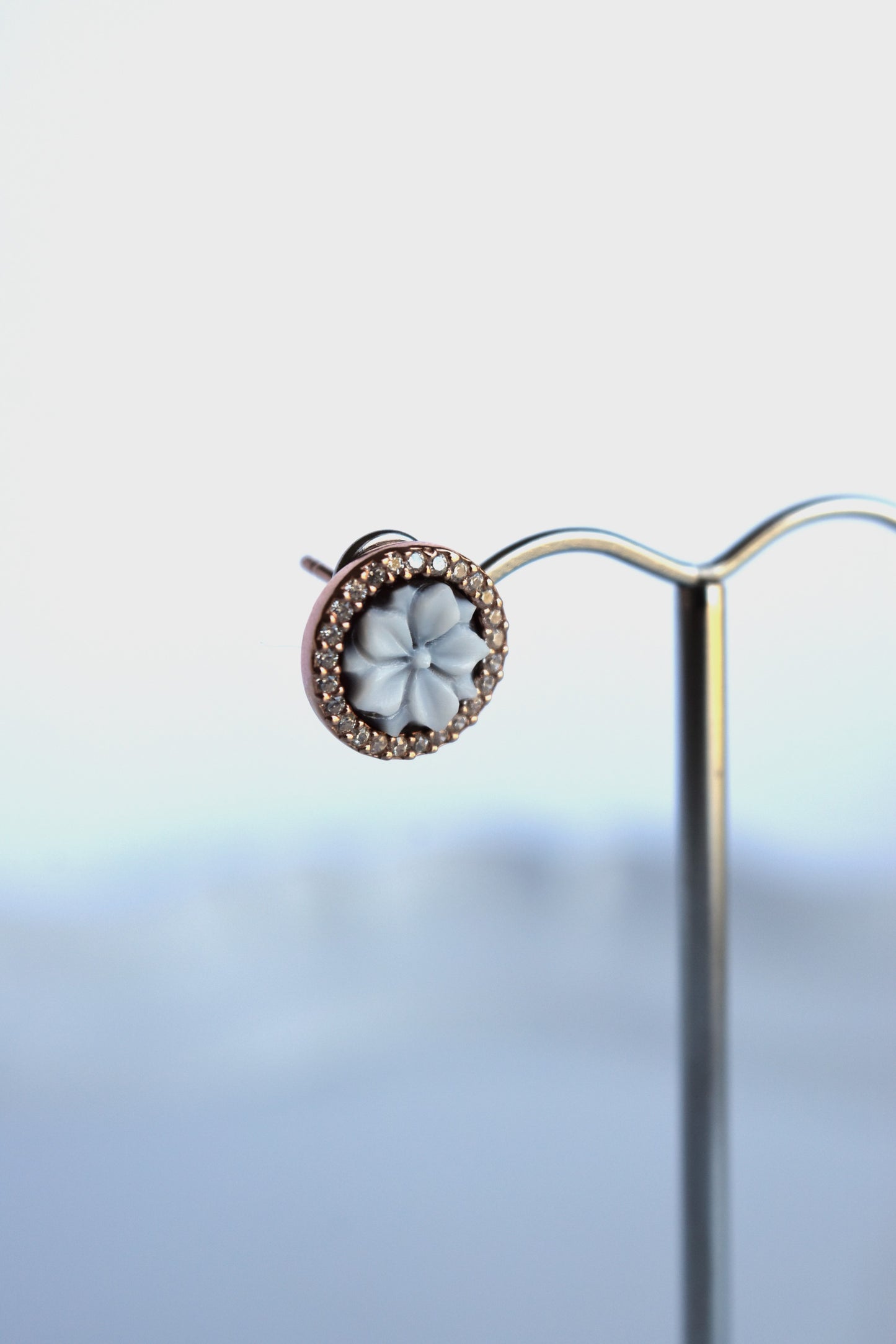 Italian Small Round Cameo Flower Earrings