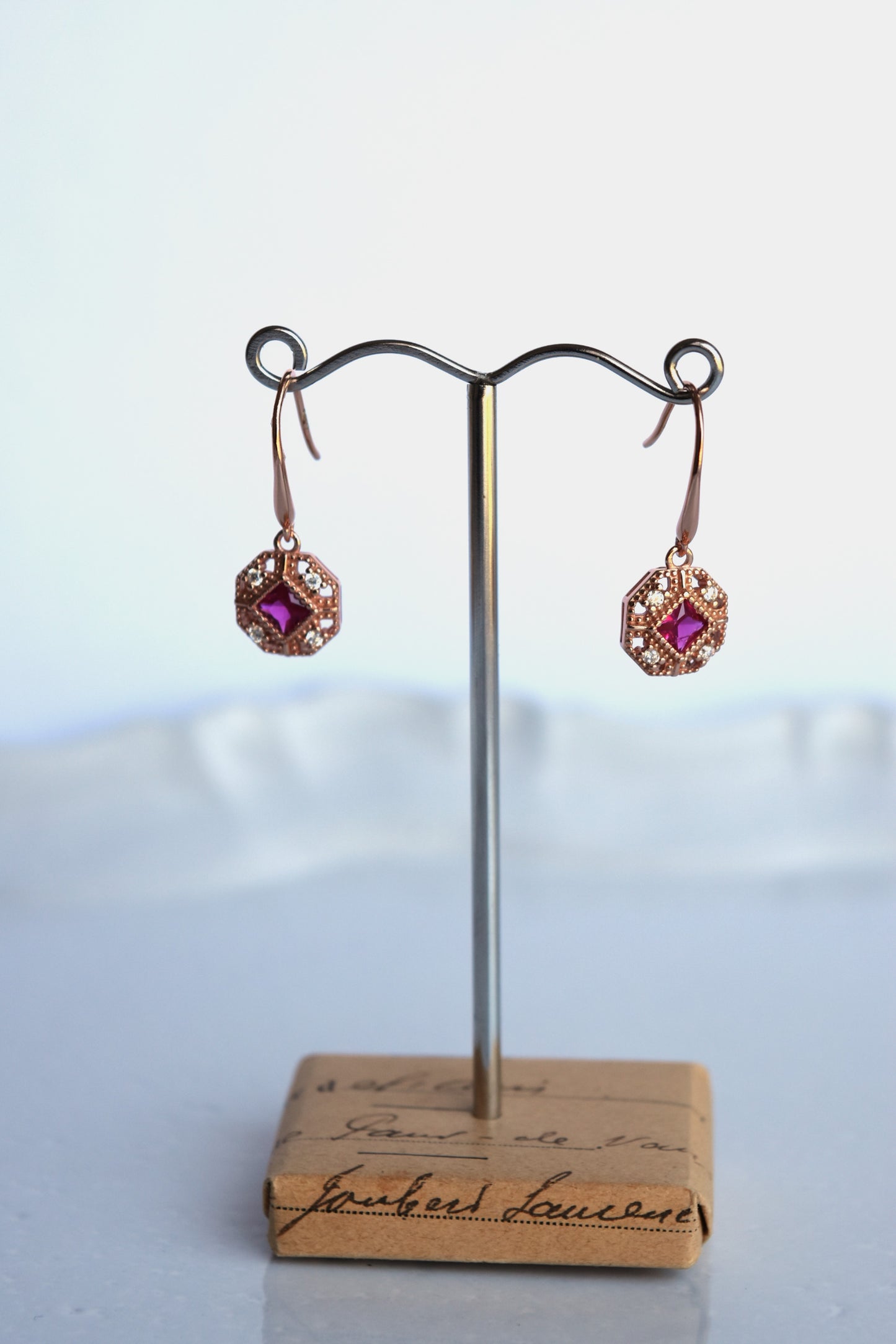 Italian Red Octogon Drop Earring