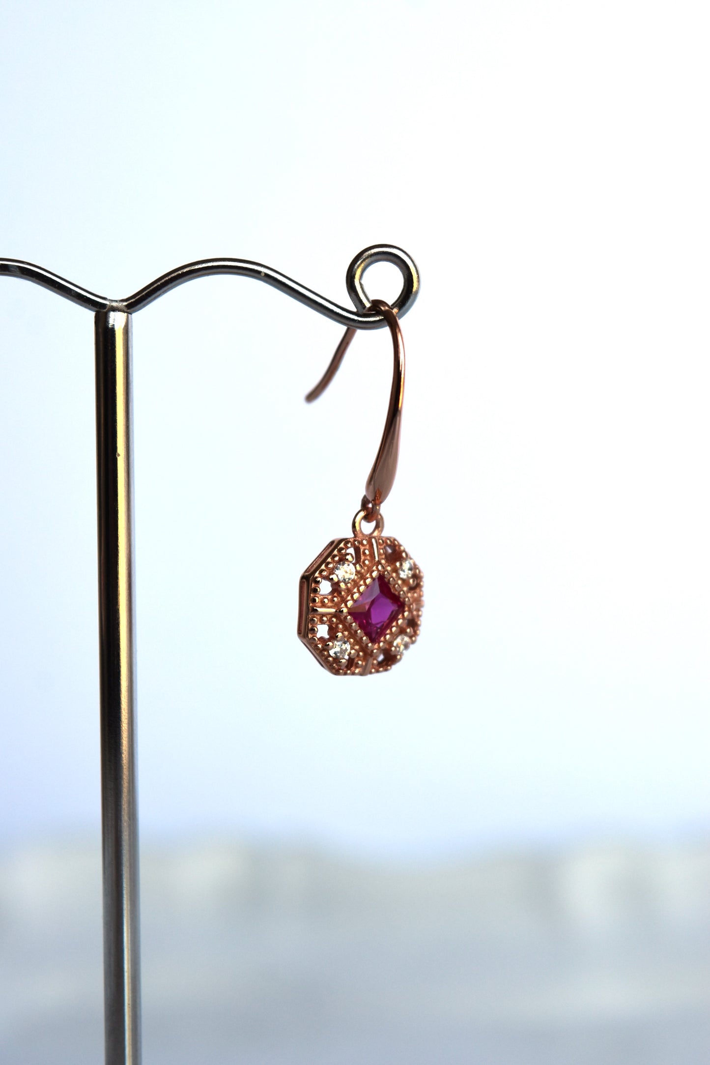 Italian Red Octogon Drop Earring