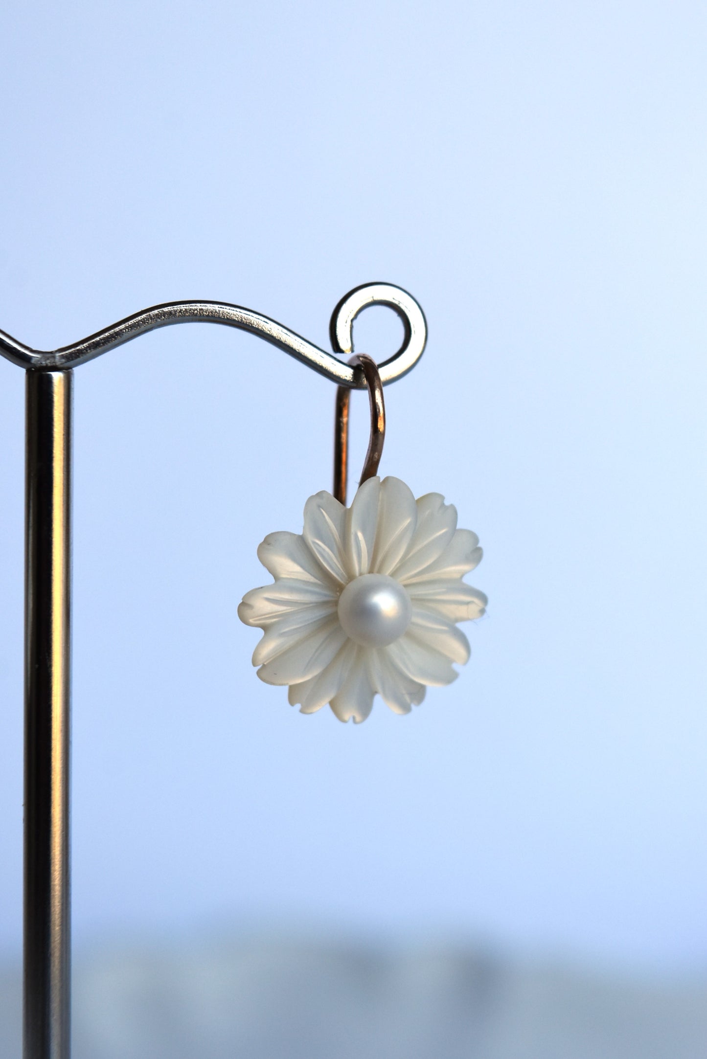 Italian Small White Mother-of-Pearl Flower Earrings
