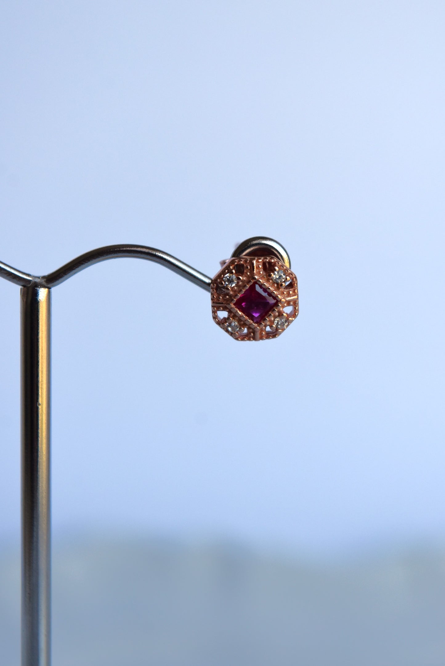 Italian Red Octogon Earring