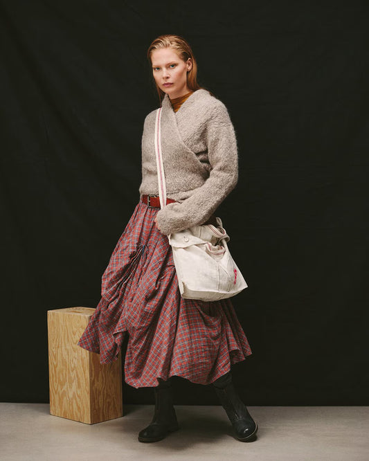 Ewa i Walla 'Wilma' Linen Red Checked Skirt With Draping