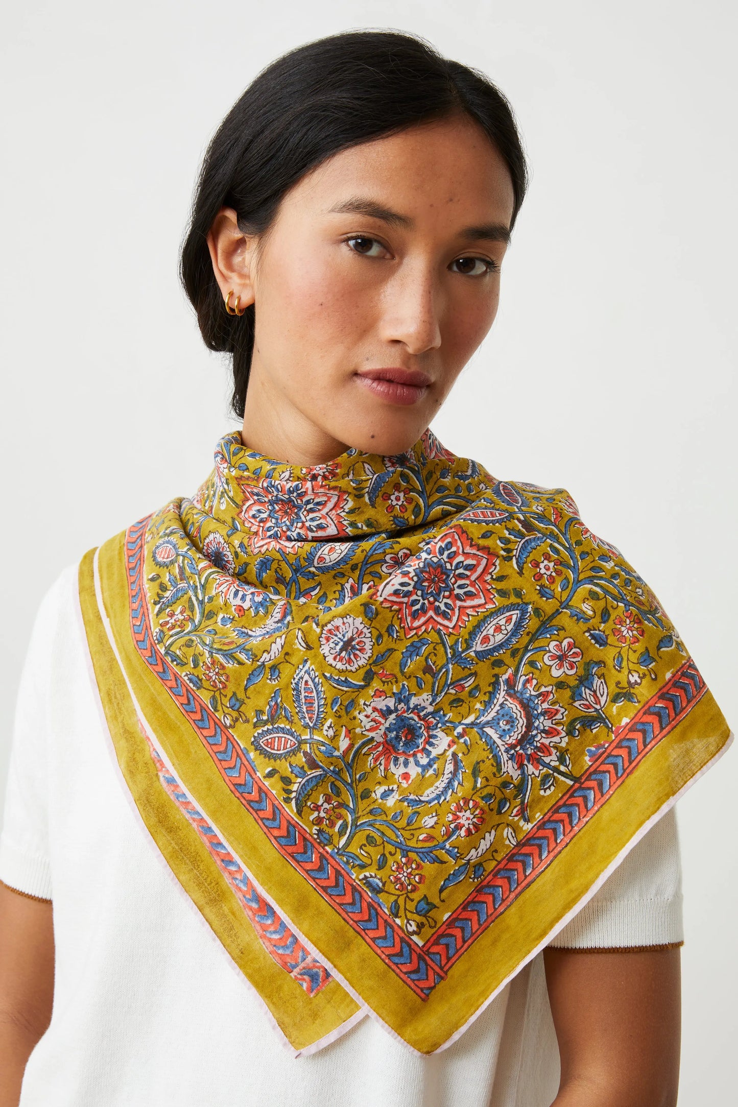 French Cotton Scarf 'Agra' In Pollen
