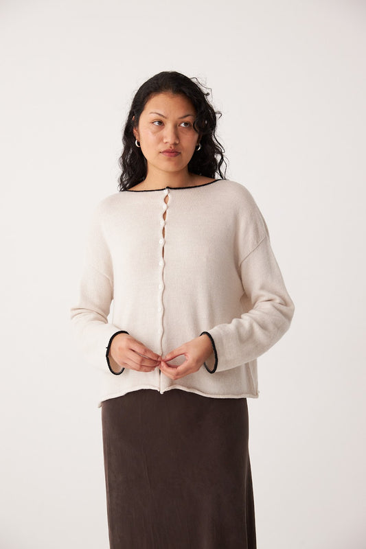 Francie Dolls Reversible Cardigan Ivory /Black Trim