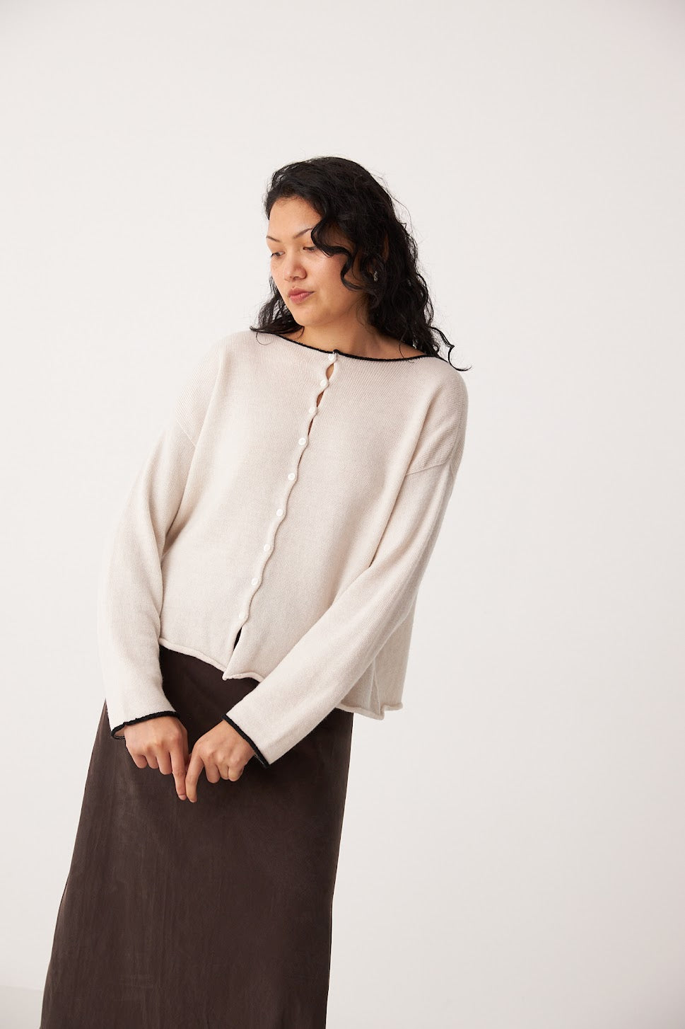 Francie Dolls Reversible Cardigan Ivory /Black Trim