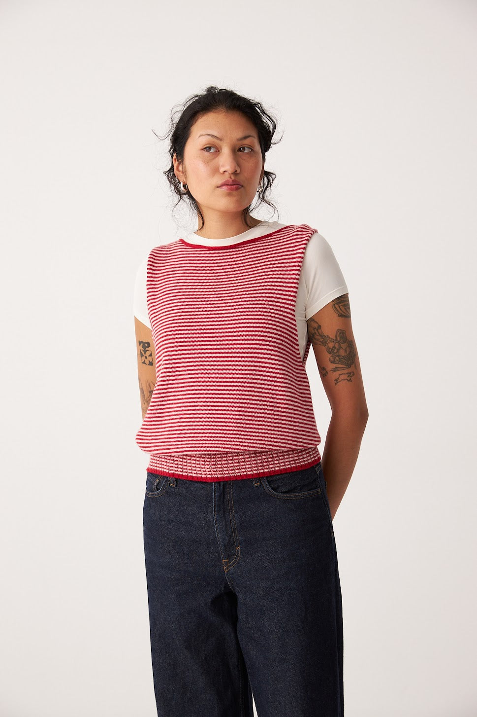 Francie Star Knit Vest Cherry/Creme Stripe