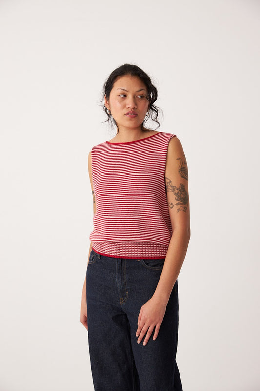 Francie Star Knit Vest Cherry/Creme Stripe