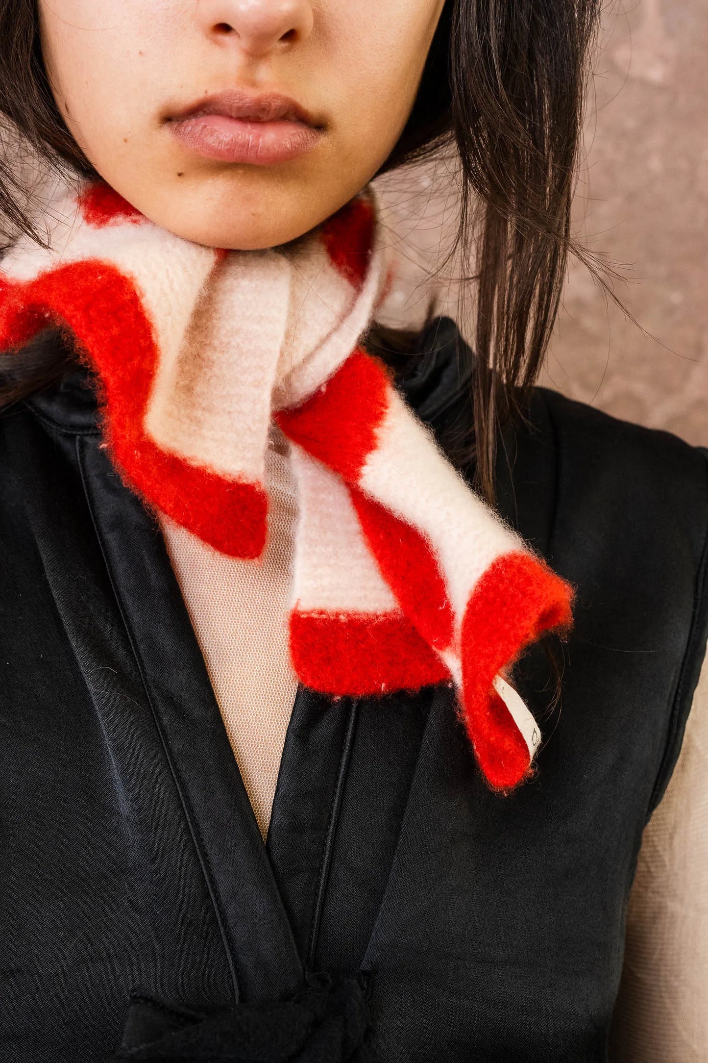 Sula Cashmere Flower Scarf - Red And Cream