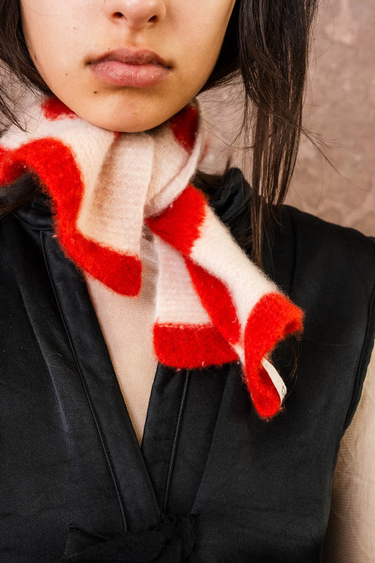 Sula Cashmere Flower Scarf - Red And Cream