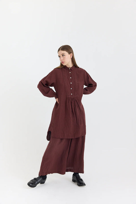 Metta Fran Long Linen Tunic - Cordovan