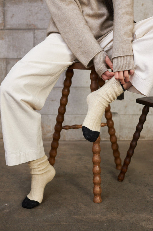 Francie Possum Merino Yin & Yang Socks - Cream
