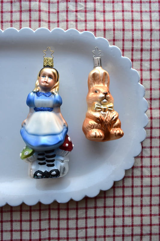 German Glass Christmas Ornament Set - Alice And Rabbit