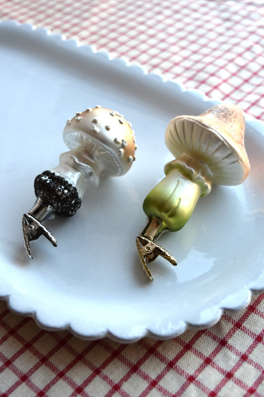 German Glass Christmas Ornament Set - Brown Mushrooms Pair