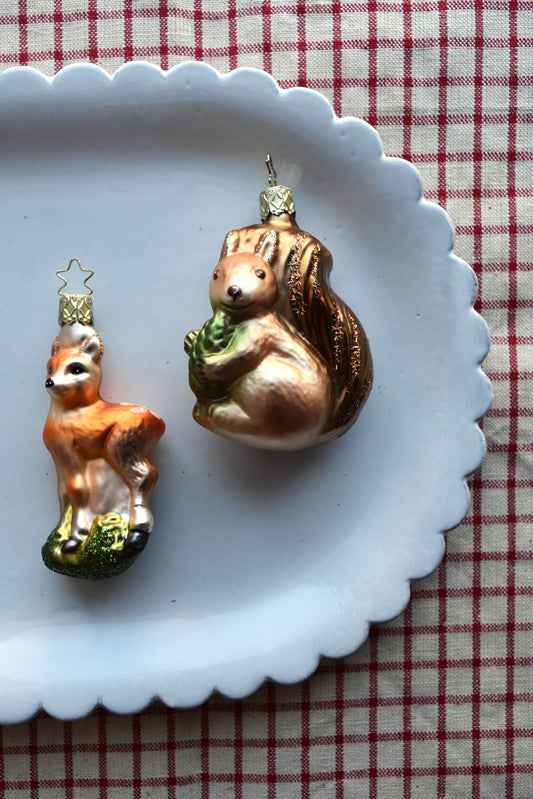 German Glass Christmas Ornament Set - Fawn And Squirrel