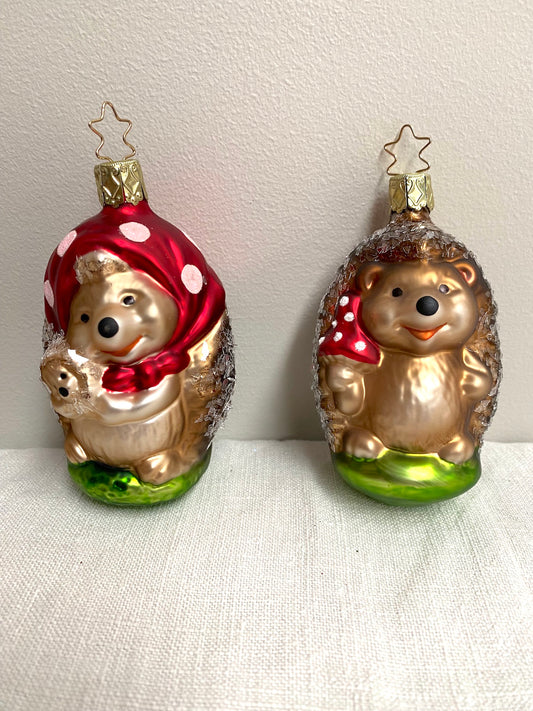 German Glass Christmas Ornament Set - Hedgehog Family